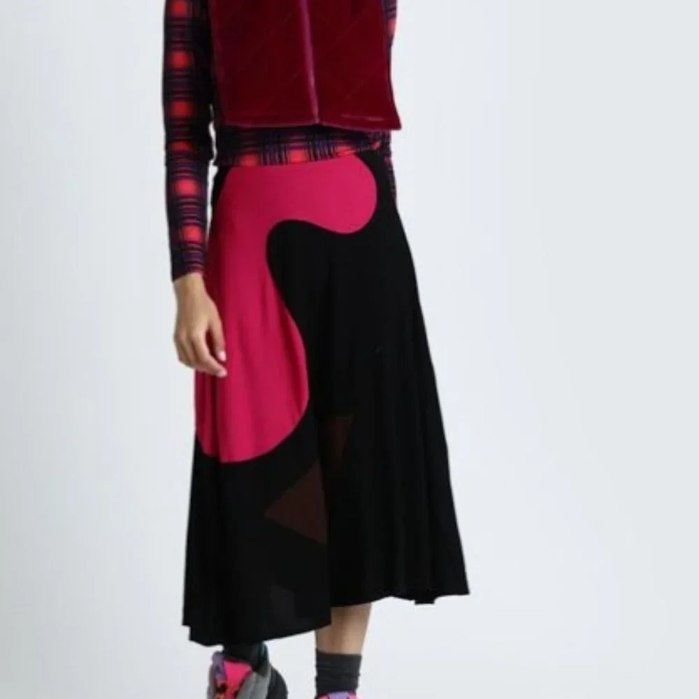 Tory Burch  Colorblock Knit Midi Skirt in Black XS $ 998